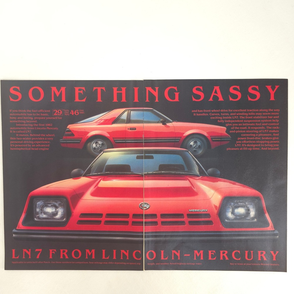 Lincoln Mercury LN7 Print Ad Vintage Garage Wall Art Decor Car Show Display 1981